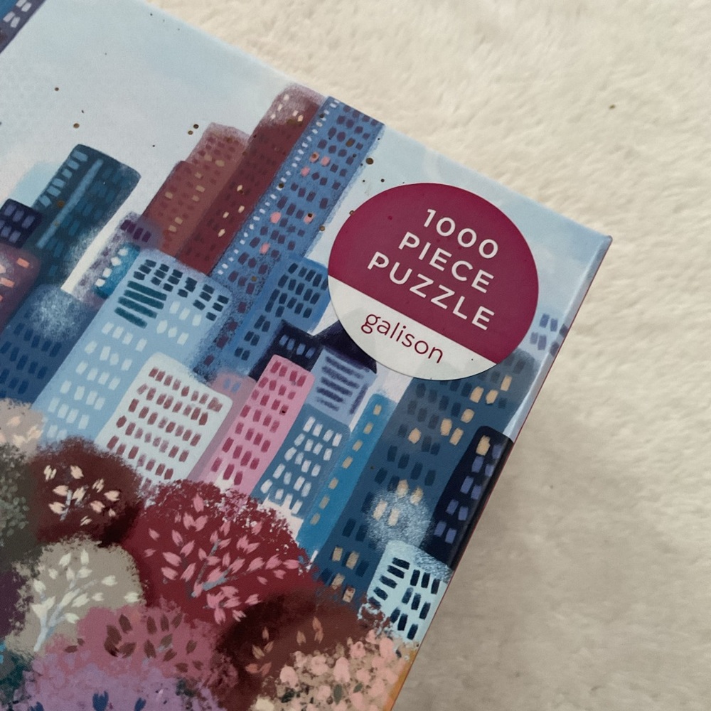 Galison Parkside View 1000 Piece Puzzle Complete 20x27 Pink Purple Cityscape - Picture 7 of 15